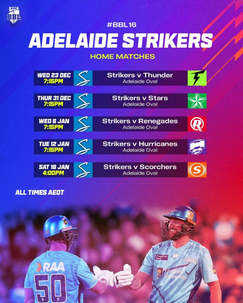 Big Bash League 2026-27 Teams & Players – All BBL Teams 2 ADELAIDE STRIKERS BBL 16 SCHEDULE