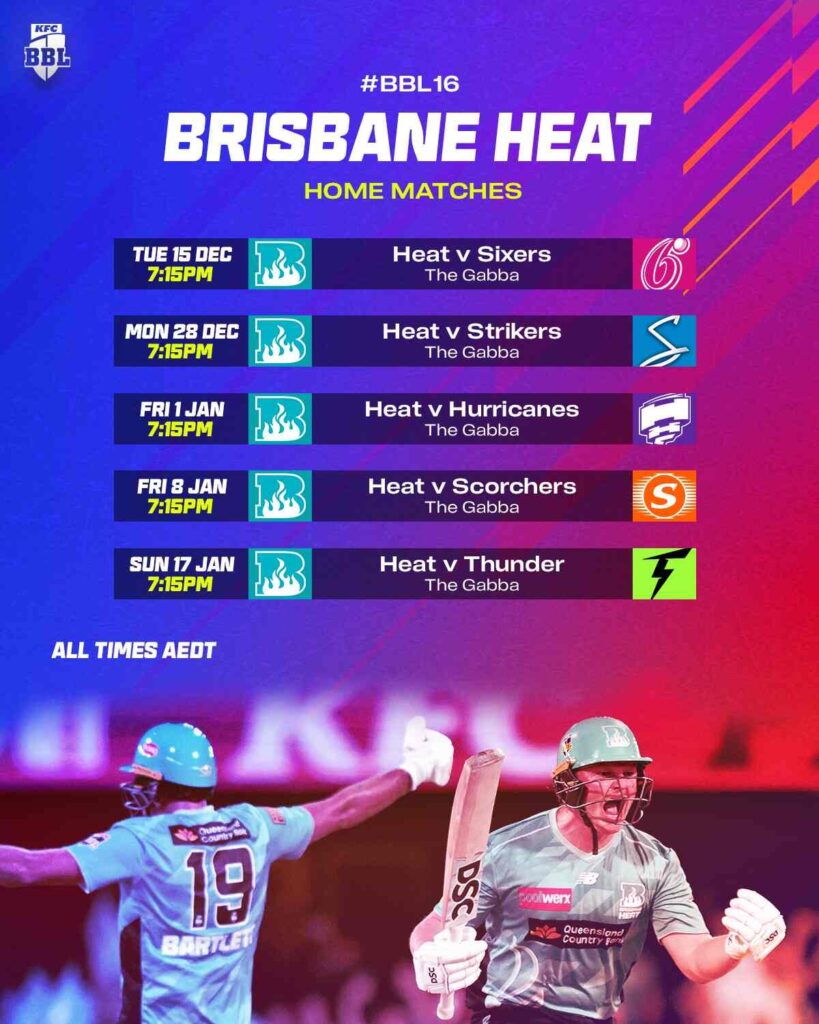 Big Bash League 2026-27 Teams & Players – All BBL Teams 3 BRISBANE HEAT BBL 16 SCHEDULE