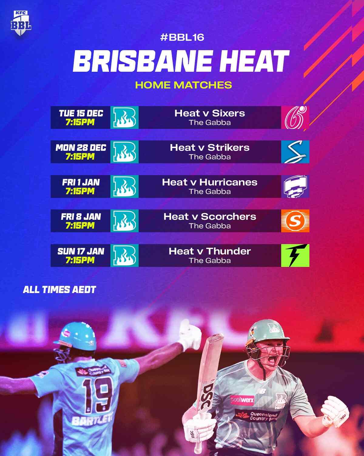 BRISBANE HEAT BBL 16 SCHEDULE