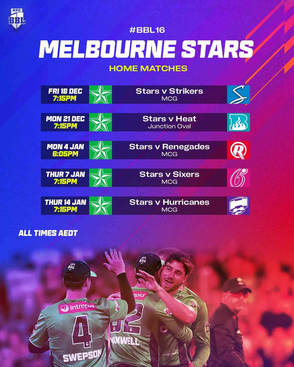 MELBOURNE STARS BBL 16 SCHEDULE