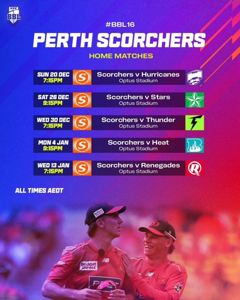 Big Bash League 2026-27 Teams & Players – All BBL Teams 7 PERTH SCORCHERS BBL 16 SCHEDULE