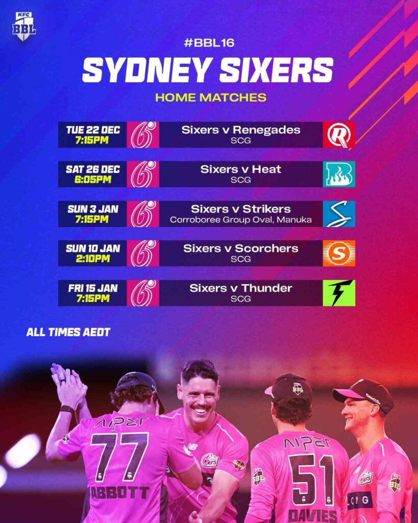 Big Bash League 2026-27 Teams & Players – All BBL Teams 8 SYDNEY SIXERS BBL 16 SCHEDULE