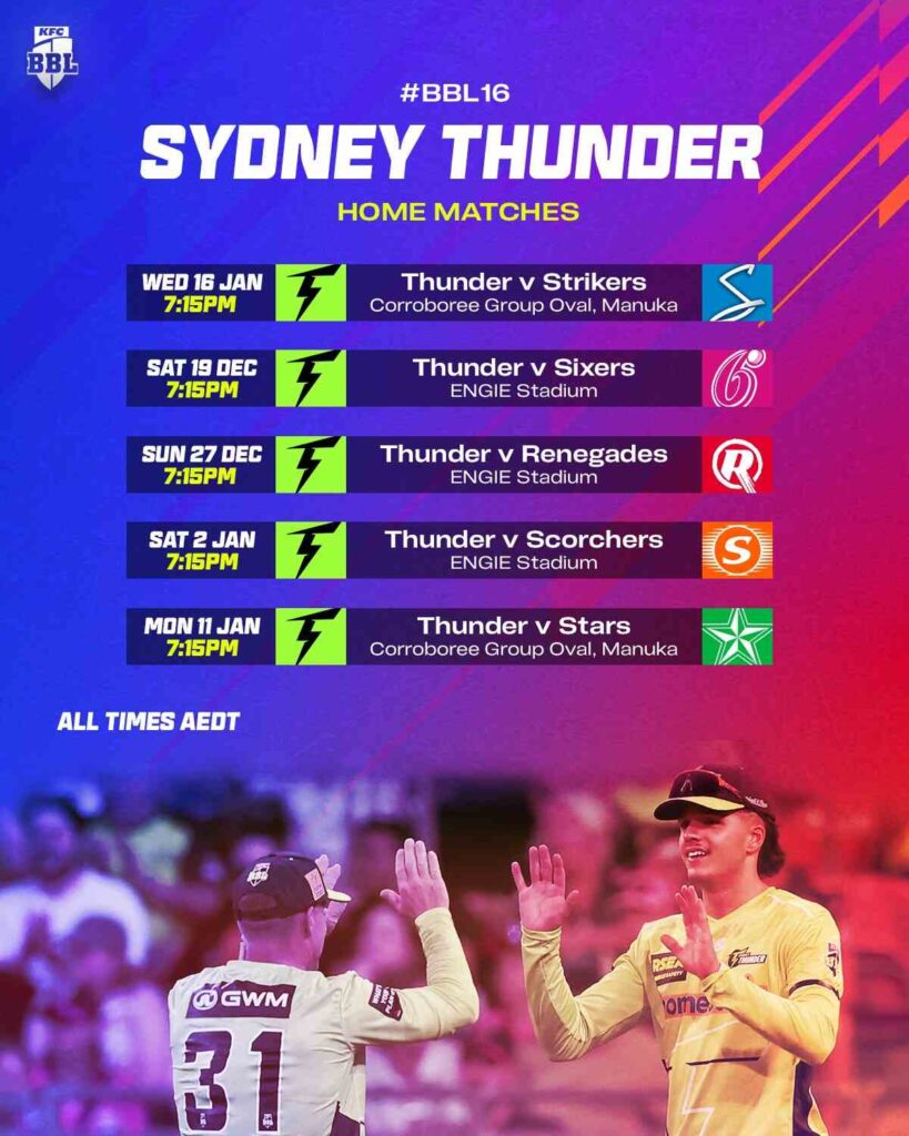 Big Bash League 2026-27 Teams & Players – All BBL Teams 9 SYDNEY THUNDER BBL 16 SCHEDULE